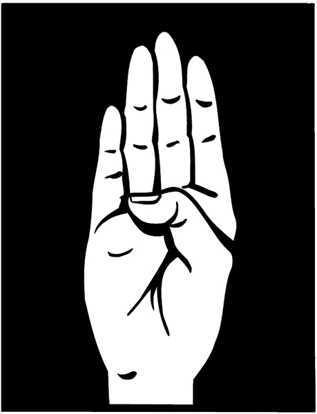 Hand with four fingers held up vinyl sticker. Customize on line. Health Illness Anatomy 050-0174